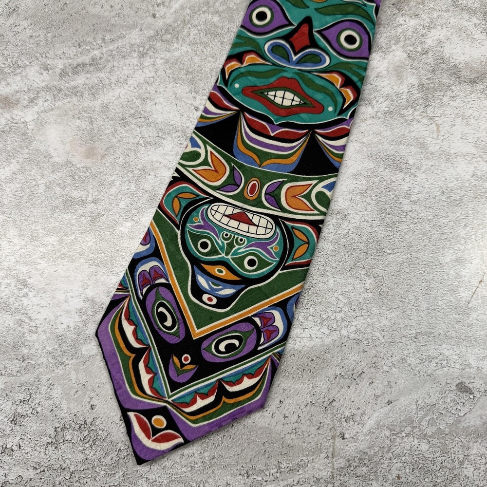 VTG Aesotica Silk Tie Mens Multicolor Vibrant Silk Canada Necktie Native Tribal